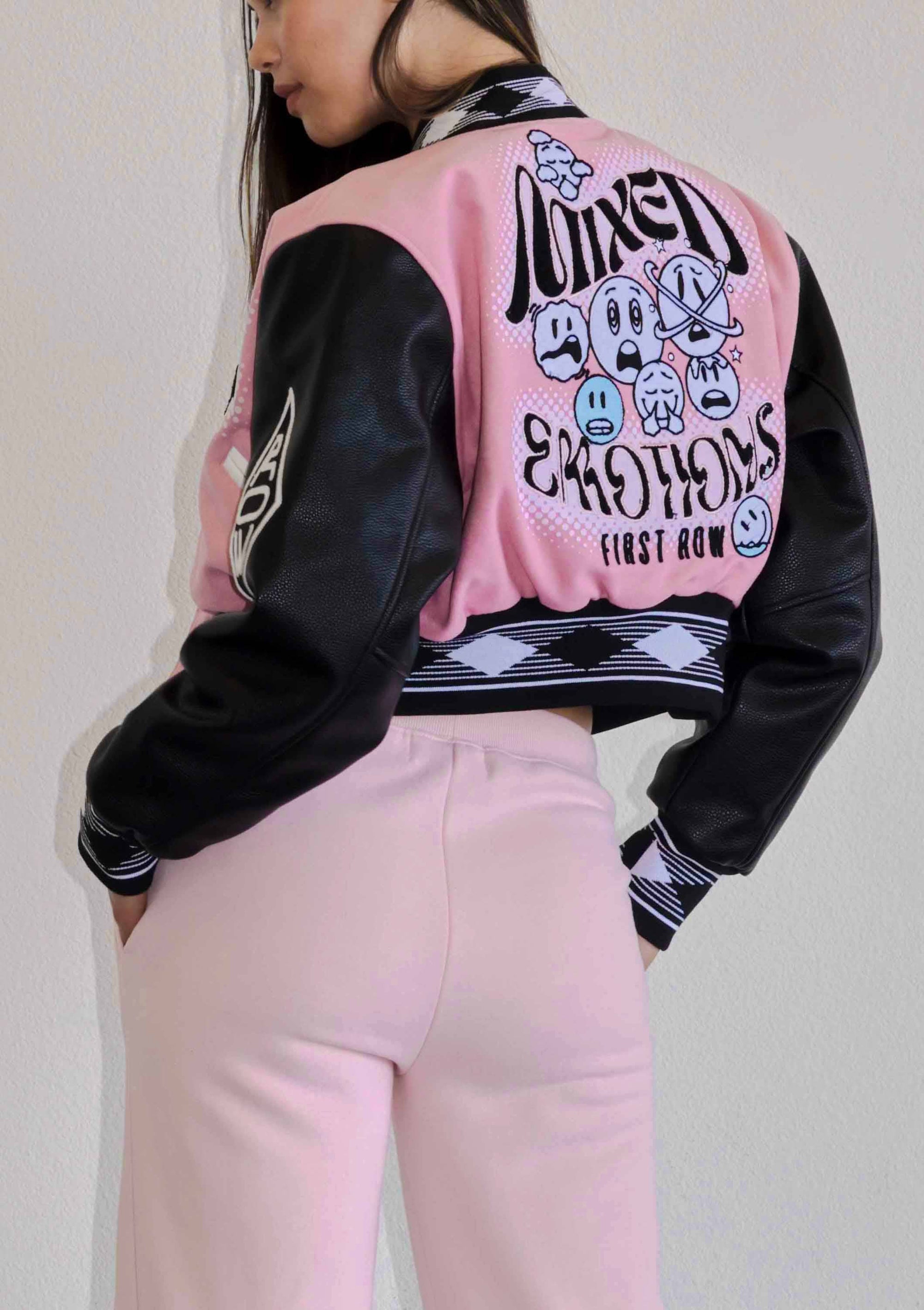 MIXED EMOTIONS CROP VARSITY JACKET