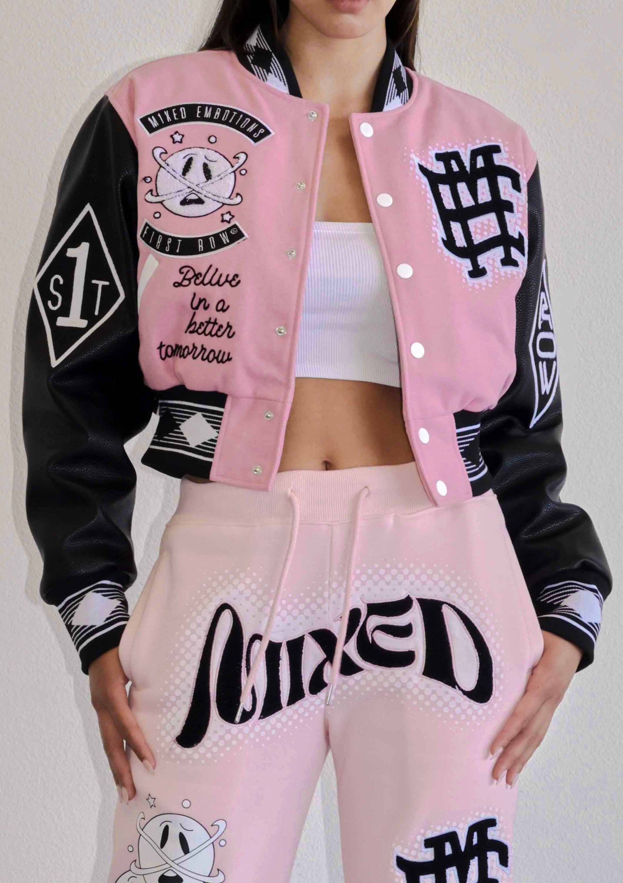 MIXED EMOTIONS CROP VARSITY JACKET